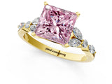 Yellow gold Fancy Pink Princess Cut Diamond Solitaire Ring with Side Stones and Four-Prong Setting_17