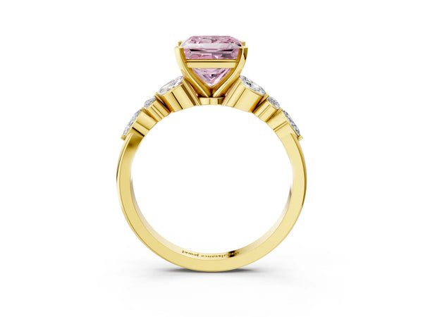 Yellow Gold Princess Cut Engagement Ring Setting for Fancy Pink Center - Design RJ-121