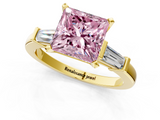Yellow gold Fancy Pink Princess  Cut Diamond Solitaire Ring with Tapered Baguette Accents and Four-Prong Setting_1