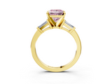 Yellow gold Fancy Pink Princess  Cut Diamond Solitaire Ring with Tapered Baguette Accents and Four-Prong Setting_3