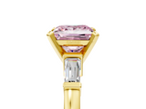 Yellow gold Fancy Pink Princess  Cut Diamond Solitaire Ring with Tapered Baguette Accents and Four-Prong Setting_5