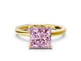 Yellow gold Fancy Pink Princess Cut Diamond Solitaire Ring with Thin Band and Prong Setting_12