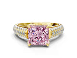 Yellow gold Fancy Pink Princess Cut Diamond Solitaire Ring with Three-Row Pavé Band and Four-Prong Setting_22