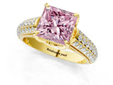 Yellow gold Fancy Pink Princess Cut Diamond Solitaire Ring with Three-Row Pavé Band and Four-Prong Setting_23
