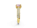 Yellow gold Fancy Pink Princess Cut Diamond Solitaire Ring with Three-Row Pavé Band and Four-Prong Setting_24