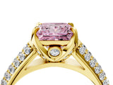 Yellow gold Fancy Pink Princess Cut Diamond Solitaire Ring with Three-Row Pavé Band and Four-Prong Setting_26