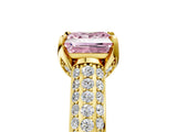 Yellow gold Fancy Pink Princess Cut Diamond Solitaire Ring with Three-Row Pavé Band and Four-Prong Setting_27