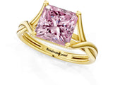 Yellow gold Fancy Pink Princess Cut Diamond Solitaire Twist Band Prong Setting Ring_80