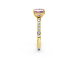 Yellow gold Fancy Pink Princess  Cut Diamond Solitaire with Pave Band and Four-Prong Setting 12