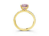 Yellow gold Fancy Pink Princess  Cut Diamond Solitaire with Pave Band and Four-Prong Setting 13