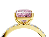 Yellow gold Fancy Pink Princess  Cut Diamond Solitaire with Pave Band and Four-Prong Setting 14