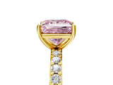 Yellow gold Fancy Pink Princess  Cut Diamond Solitaire with Pave Band and Four-Prong Setting 15