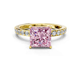 Yellow gold Fancy Pink Princess  Cut Diamond Solitaire with Pave Band and Four-Prong Setting 2