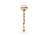 Yellow gold Fancy Pink Princess  Cut Diamond Solitaire with Pave Band and Four-Prong Setting 5