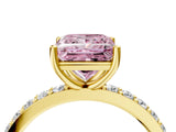 Yellow gold Fancy Pink Princess  Cut Diamond Solitaire with Pave Band and Four-Prong Setting 7
