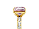 Yellow gold Fancy Pink Princess  Cut Diamond Solitaire with Pave Band and Four-Prong Setting 8