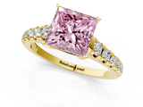Yellow gold Fancy Pink Princess  Cut Diamond Solitaire with Pave Band and Four-Prong Setting_1