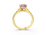 Yellow gold Fancy Pink Princess  Cut Diamond Solitaire with Pave Band and Four-Prong Setting_3
