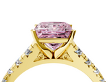 Yellow gold Fancy Pink Princess  Cut Diamond Solitaire with Pave Band and Four-Prong Setting_4