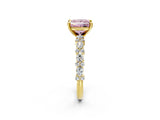 Yellow gold Fancy Pink Princess Cut Diamond Solitaire with Side Stones, Pave Band, Four-Prong Setting_56