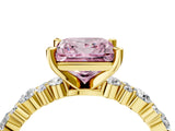 Yellow gold Fancy Pink Princess Cut Diamond Solitaire with Side Stones, Pave Band, Four-Prong Setting_58