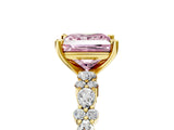Yellow gold Fancy Pink Princess Cut Diamond Solitaire with Side Stones, Pave Band, Four-Prong Setting_59