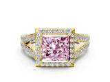 Yellow gold Fancy Pink Princess Cut Diamond Split Shank Halo Ring with Four-Prong Setting_17