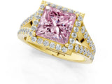 Yellow gold Fancy Pink Princess Cut Diamond Split Shank Halo Ring with Four-Prong Setting_18