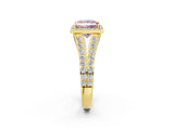 Yellow gold Fancy Pink Princess Cut Diamond Split Shank Halo Ring with Four-Prong Setting_19