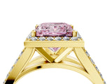Yellow gold Fancy Pink Princess Cut Diamond Split Shank Halo Ring with Four-Prong Setting_21