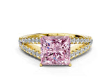 Yellow gold Fancy Pink Princess Cut Diamond Split Shank Pavé Engagement Ring with Four-Prong Setting_17