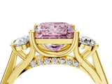 Yellow gold Fancy Pink Princess Cut Diamond Three-Stone Engagement Ring with Prong Setting and Pavé Band_4