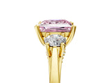 Yellow gold Fancy Pink Princess Cut Diamond Three-Stone Engagement Ring with Prong Setting and Pavé Band_5