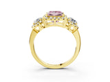 Yellow gold Fancy Pink Princess Cut Diamond Three-Stone Halo Ring with Prong Setting and Pavé Accents_3