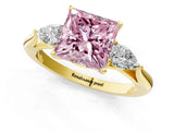 Yellow gold Fancy Pink Princess Cut Diamond Three-Stone Ring with Pear Side Stones and Four-Prong Setting_59
