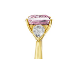 Yellow gold Fancy Pink Princess Cut Diamond Three-Stone Ring with Pear Side Stones and Four-Prong Setting_63