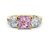 Yellow gold Fancy Pink Princess Cut Diamond Three-Stone Ring with Prong Setting and Classic Band_46