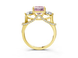 Yellow gold Fancy Pink Princess Cut Diamond Three-Stone Ring with Prong Setting and Pavé Band_3