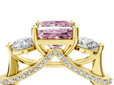 Yellow gold Fancy Pink Princess Cut Diamond Three-Stone Ring with Prong Setting and Pavé Band_4