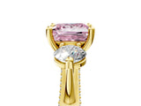 Yellow gold Fancy Pink Princess Cut Diamond Three-Stone Ring with Prong Setting and Pavé Band_5