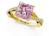 Yellow gold Fancy Pink Princess  Cut Diamond Twisted Band Engagement Ring with Prong Setting_4