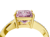 Yellow gold Fancy Pink Princess  Cut Diamond Twisted Band Engagement Ring with Prong Setting_7