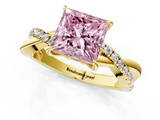 Yellow gold Fancy Pink Princess  Cut Diamond Twisted Band with Pavé Setting and Four-Prong Setting_1