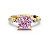 Yellow gold Fancy Pink Princess  Cut Diamond Vine Band with Four-Prong Setting