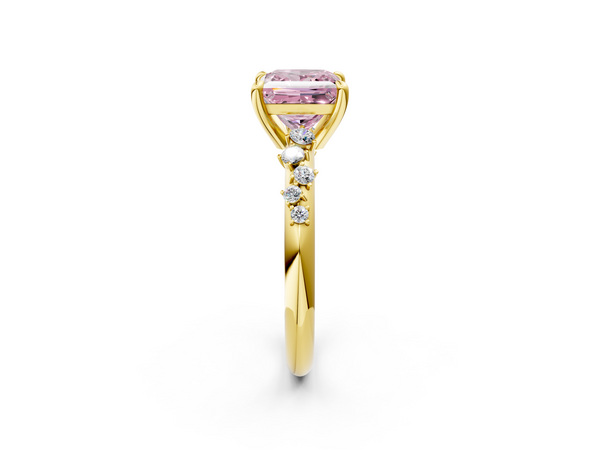 Yellow gold Fancy Pink Princess  Cut Diamond Vine Band with Four-Prong Setting