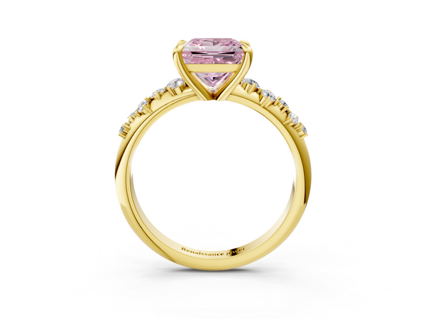 Yellow gold Fancy Pink Princess  Cut Diamond Vine Band with Four-Prong Setting