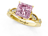 Yellow gold Fancy Pink Princess  Cut Diamond with Milgrain Marquise and Bezel Accents on a Solitaire Band with Prong Setting_1