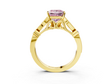 Yellow gold Fancy Pink Princess  Cut Diamond with Milgrain Marquise and Bezel Accents on a Solitaire Band with Prong Setting_3