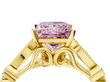 Yellow gold Fancy Pink Princess  Cut Diamond with Milgrain Marquise and Bezel Accents on a Solitaire Band with Prong Setting_4