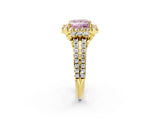 Yellow gold Fancy Pink Princess  Cut Double Halo Diamond Engagement Ring with Pave Band and Four-Prong Setting_43